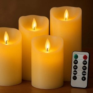 1 LED Moving Wick Flameless Candles Set Real Wax Battery Operated Flickering Pillar Lights with Remote Timer for Home