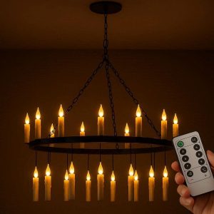 10 Hanging Candle Chandelier LED Flickering Taper Lights Removable Ceiling Pendant Lamp with Remote Control Party