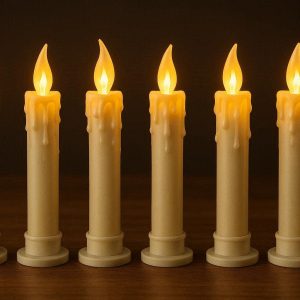 Wax Dripping LED Taper Candles Set Flameless Window Candles Pack Moving Wick Flickering Dinner Lights for Church
