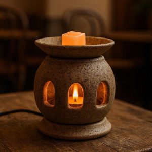 Vintage Wabi Sabi Stone Diffuser Electric Flameless Wax Melt Warmer Rustic Ceramic Aromatherapy Lamp for Cafe