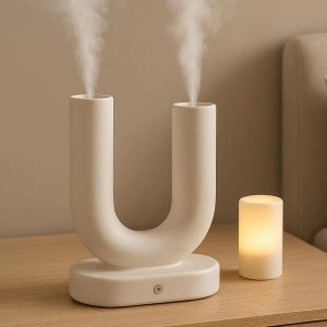 22 Creative U Shape Ceramic Diffuser Double Tube Ultrasonic Humidifier Modern Minimalist Desktop Scent Lamp for Bedroom