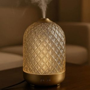 Textured Geometric Glass Diffuser Diamond Pattern Aromatherapy Lamp Luxury Cool Mist Humidifier for Living Room