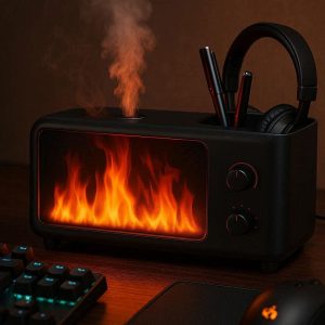 25 Retro Flame Effect Air Diffuser Modern Ultrasonic Humidifier Fire Simulation Scent Lamp Desktop Organizer for Gaming