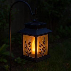 3 Solar Powered Outdoor Candle Lantern Waterproof Flickering LED Hanging Garden Light Silhouette Lamp for Patio Yard