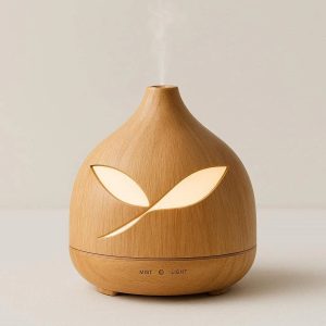 30 Minimalist Bamboo Essential Oil Diffuser Ultrasonic Mist Humidifier Ribbon Cutout Scent Lamp for Meditation Altar
