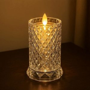 6 Luxury Crystal Glass LED Candle Flickering Flameless Acrylic Pillar Light Battery Powered Ambient Lamp for Tabletop
